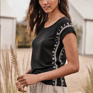 Garnet Hill Organic-Linen Embroidered Tee